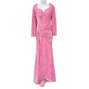 NWT Fitted Long Sleeve Sequin Gown with Leg Slit and Corset Back